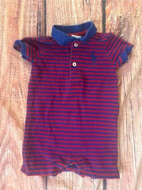 Ralph Lauren Red & Blue Striped Polo Romper